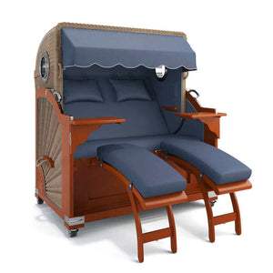 Strandkorb Keitum Mahagoni 130 cm Rattangeflecht Dessin Heritage blau 35400 - Strandkorb Fachhandel Prieß