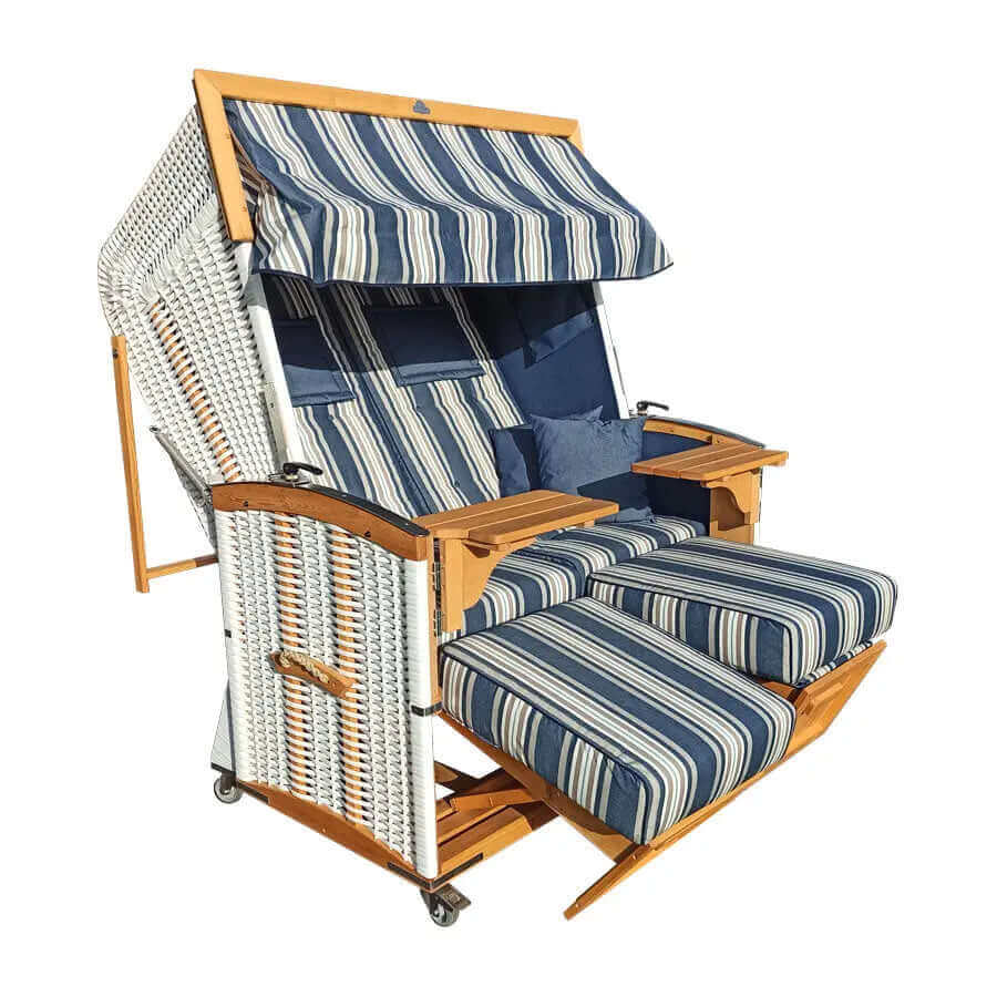Strandkorb Eiderstedter Typ 3, Form Welle, Dessin cerda-listado-balta-marino-claro-33 Nr. 86 - Strandkorb Fachhandel Prieß