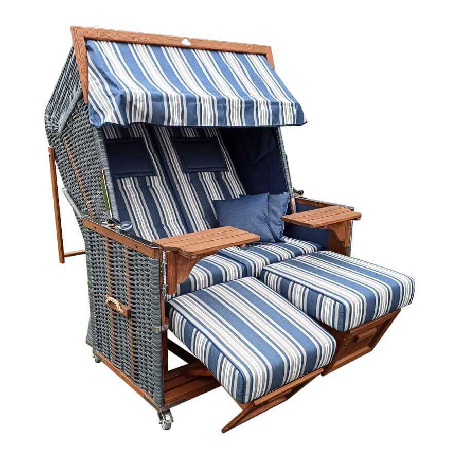 Strandkorb Eiderstedter Typ 3, Form Deich, Dessin cerda-listado-balta-marino-claro-33 Nr. 9 - Strandkorb Fachhandel Prieß