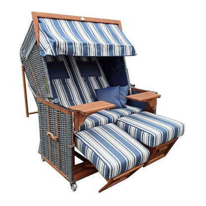 Strandkorb Eiderstedter Typ 3, Form Deich, Dessin cerda-listado-balta-marino-claro-33 Nr. 9 - Strandkorb Fachhandel Prieß
