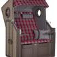 Strandkorb Trendy Twin View mit Bullaugen, PE nature grey, Dessin 472 rot grau kariert, komfortabler Zweisitzer für Garten und Terrasse