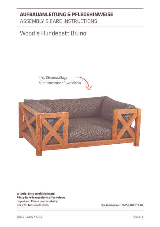 Woodie Hundebett Bruno, 2 Größen wählbar, Teakholz - Kissenfarbe taupe-braun-anthrazit - Strandkorb Prieß