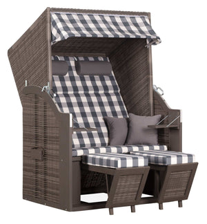 Strandkorb Trendy PURE Standard PE grey Dessin 478 mit Karo-Polsterung und Fußstützen, gemütlicher Strandkorb für zwei Personen