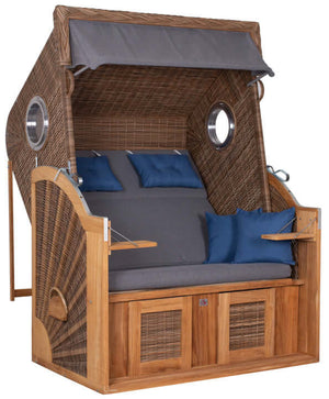 Strandkorb Trendy PURE Cliff XL SUN Bullaugen Teak PE griseum Dessin 486 - Strandkorb Fachhandel Prieß