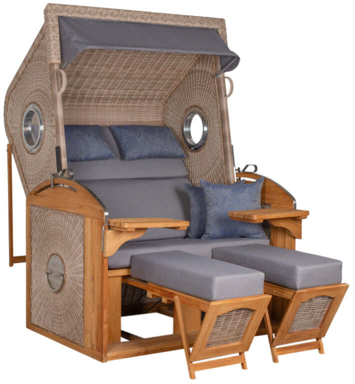 Strandkorb deVries Sailor PURE Teak XL PE white kubu, Dessin 253