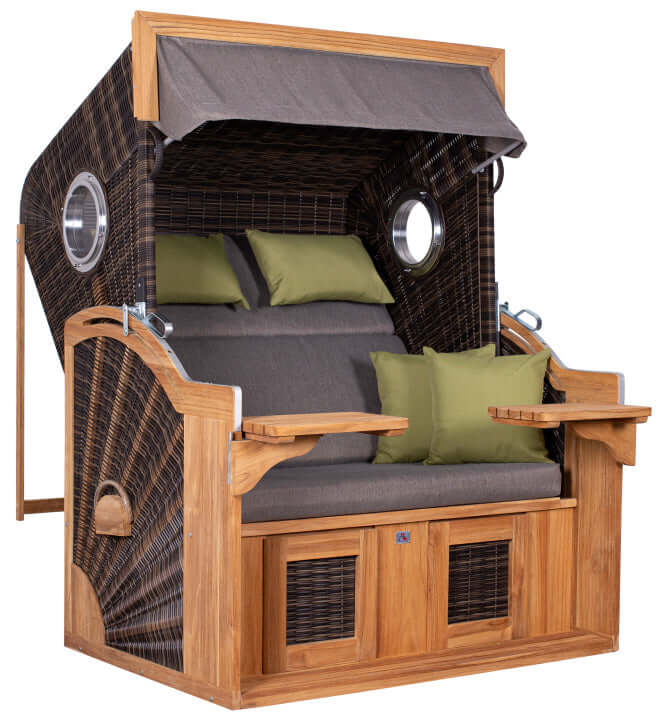 Strandkorb Trendy PURE Seaside XL Teak Bullaugen PE antique brown Dessin 490 - Strandkorb Fachhandel Prieß