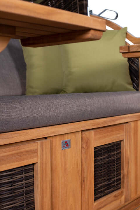 Strandkorb Trendy PURE Seaside XL Teak Bullaugen PE antique brown Dessin 490 - Strandkorb Fachhandel Prieß