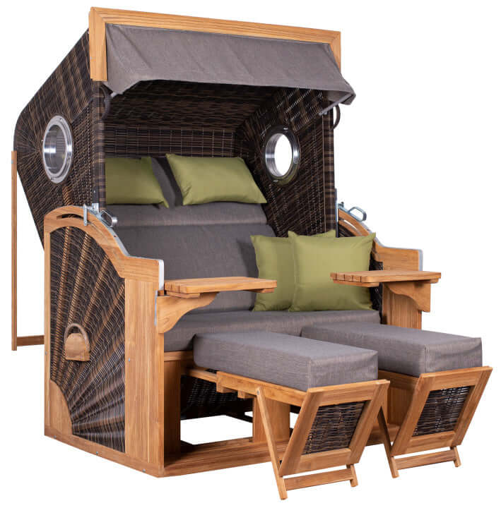 Strandkorb Trendy PURE Seaside XL Teak Bullaugen PE antique brown Dessin 490 - Strandkorb Fachhandel Prieß