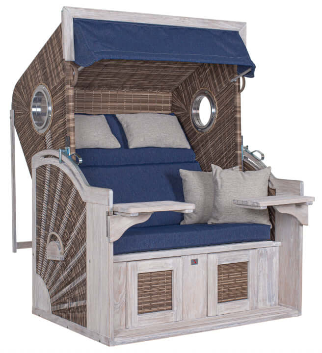 Strandkorb Trendy PURE Seaside XL Bullaugen PE white kubu Dessin 504 - Strandkorb Fachhandel Prieß
