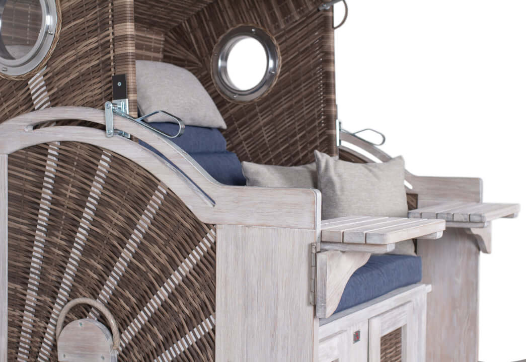 Strandkorb Trendy PURE Seaside XL Bullaugen PE white kubu Dessin 504 - Strandkorb Fachhandel Prieß