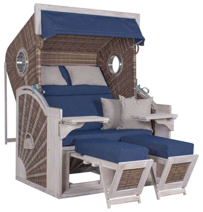 Strandkorb Trendy PURE Seaside XL Bullaugen PE white kubu Dessin 504 - Strandkorb Fachhandel Prieß