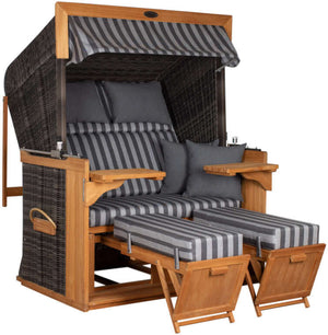 Strandkorb deVries PURE Friesland Sylt Teak PE stone grey Dessin 254