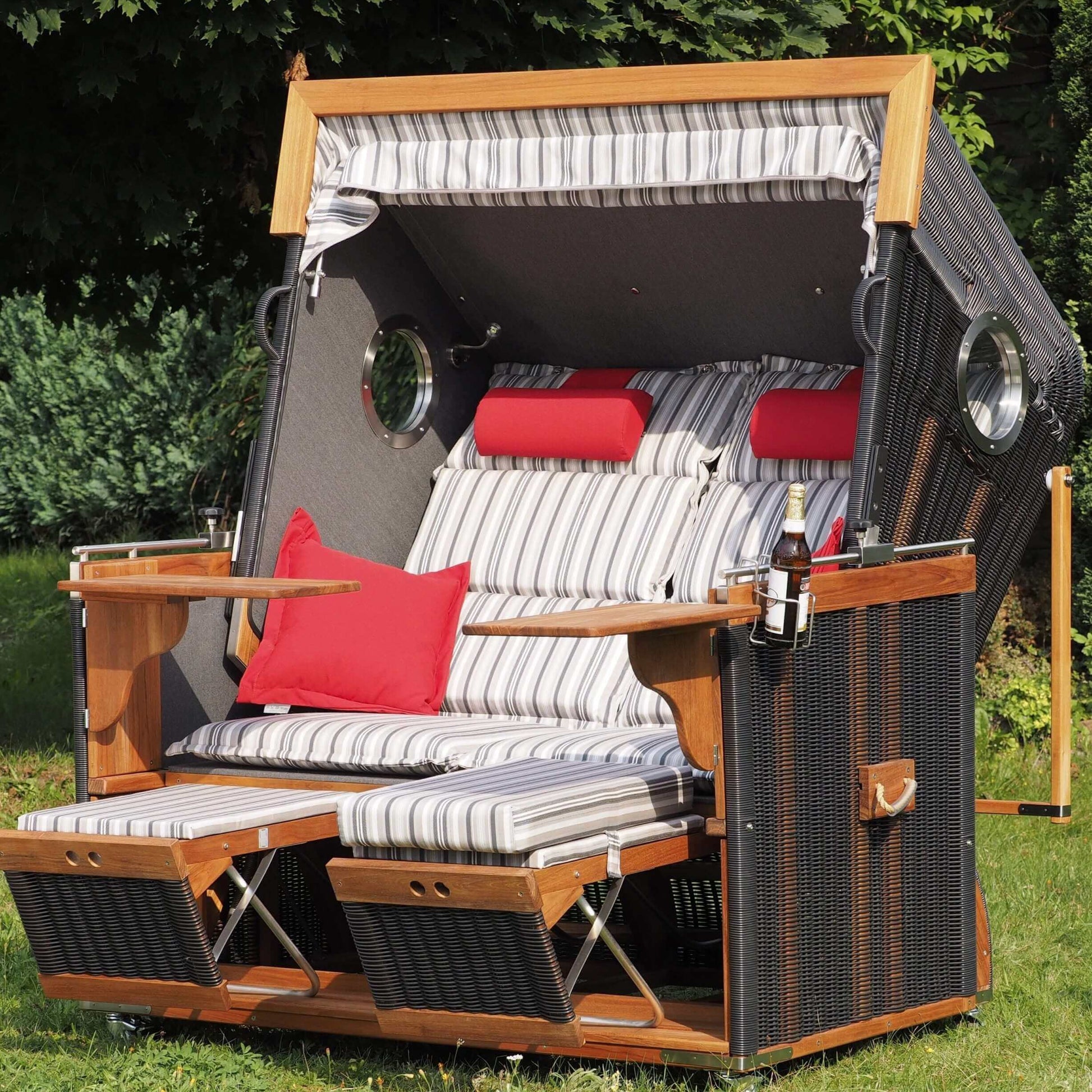 Strandkorb kaufen - Heringsdorf Modell Sylt Teak 2,5 XL-Sitzer, wie abgebildet - Strandkorb Prieß