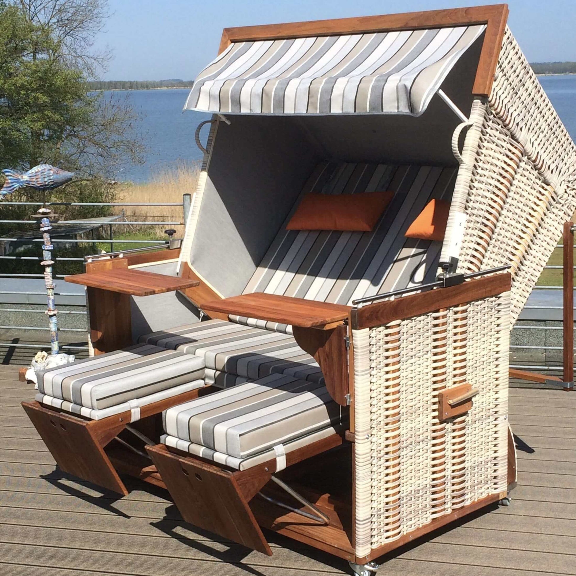 Strandkorb kaufen - Heringsdorf Modell Sylt Teak 2,5 XL-Sitzer, wie abgebildet - Strandkorb Prieß