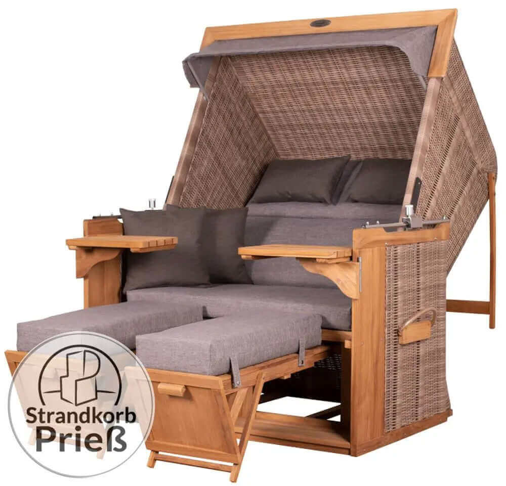 Strandkorb deVries PURE Friesland Sylt Teak PE white kubu Dessin 466 - Strandkorb Fachhandel Prieß