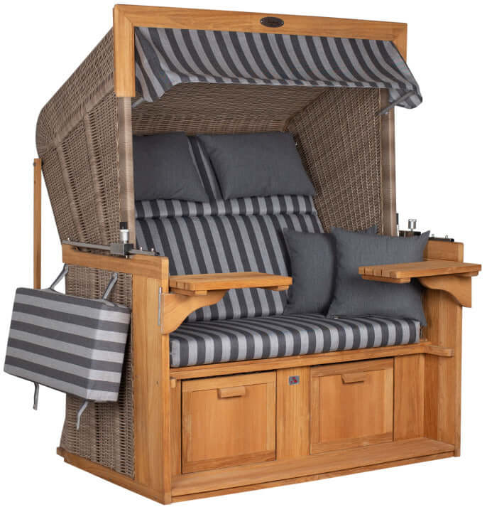 Strandkorb deVries PURE Friesland Sylt Teak PE white kubu Dessin 254