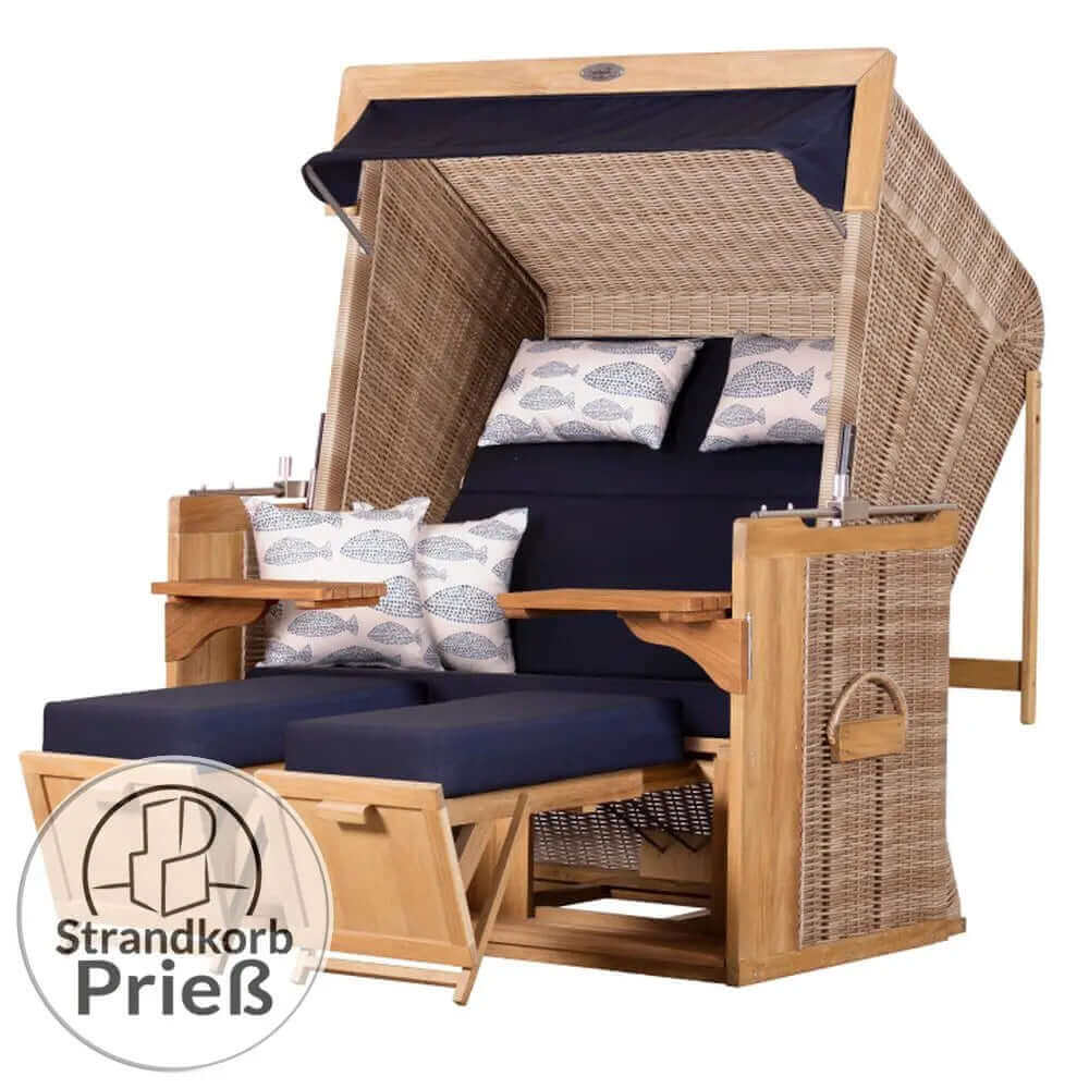 Strandkorb deVries PURE Friesland Sylt Teak PE white kubu Dessin 197 - Strandkorb Fachhandel Prieß