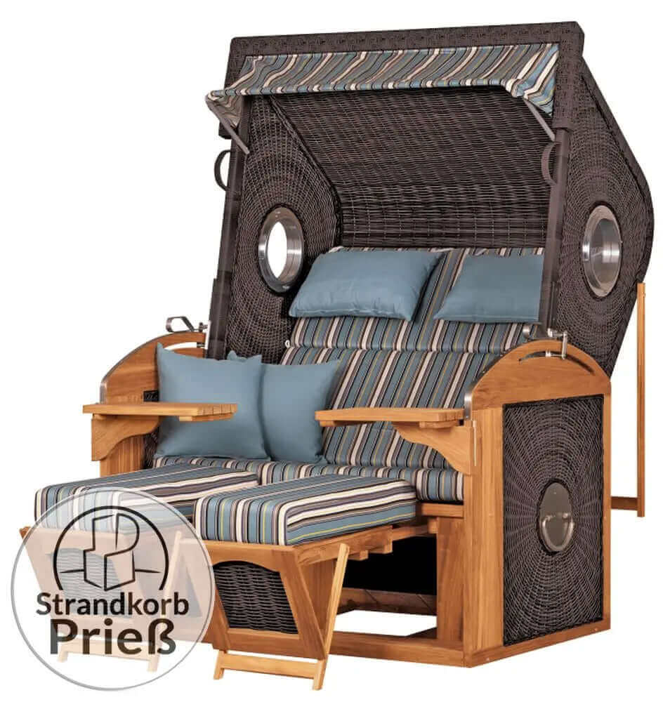Strandkorb deVries Sailor Teak XL PE stone-grey, Dessin 444 - Strandkorb Fachhandel Prieß