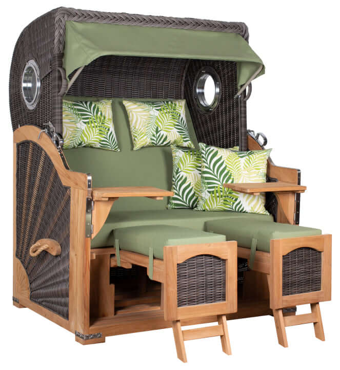 Strandkorb deVries PURE Seemöwe Teak PE stone grey 3 Größen wählbar, Des. 242 - Strandkorb Fachhandel Prieß