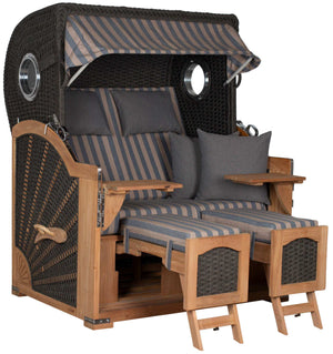 Strandkorb deVries Aruba XL Rope anthrazit Dessin 248 braun grau mit Fußstützen und Holzgestell für zwei Personen