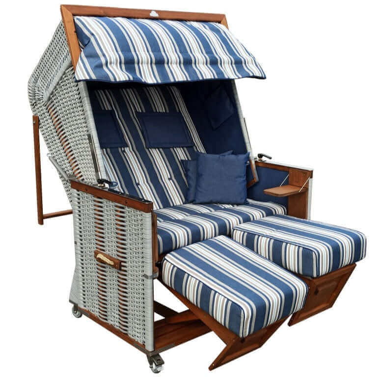 Strandkorb Eiderstedter Typ 2, Form Deich, Dessin cerda-listado-balta-marino-claro-33 Nr. 91 - Strandkorb Fachhandel Prieß