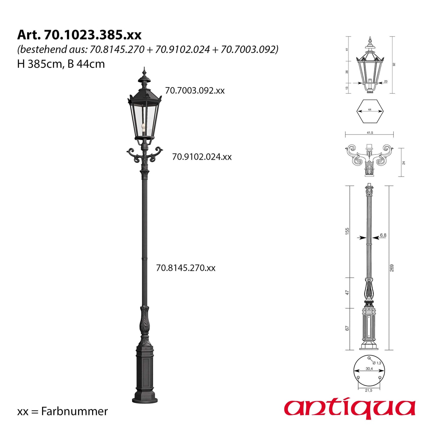 Historische Standleuchte Berlin 1023, 385 cm