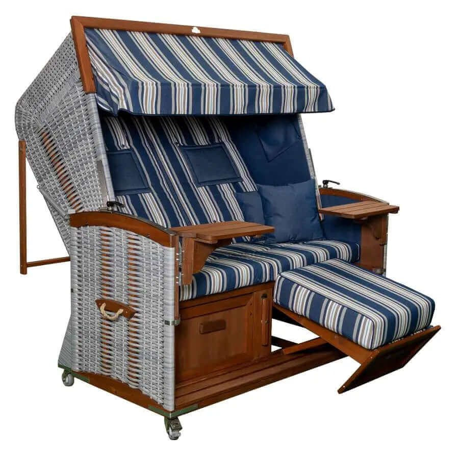 Strandkorb Eiderstedter Typ 4, Form Welle, Dessin cerda-listado-balta-marino-claro-33 Nr. 45 - Strandkorb Fachhandel Prieß