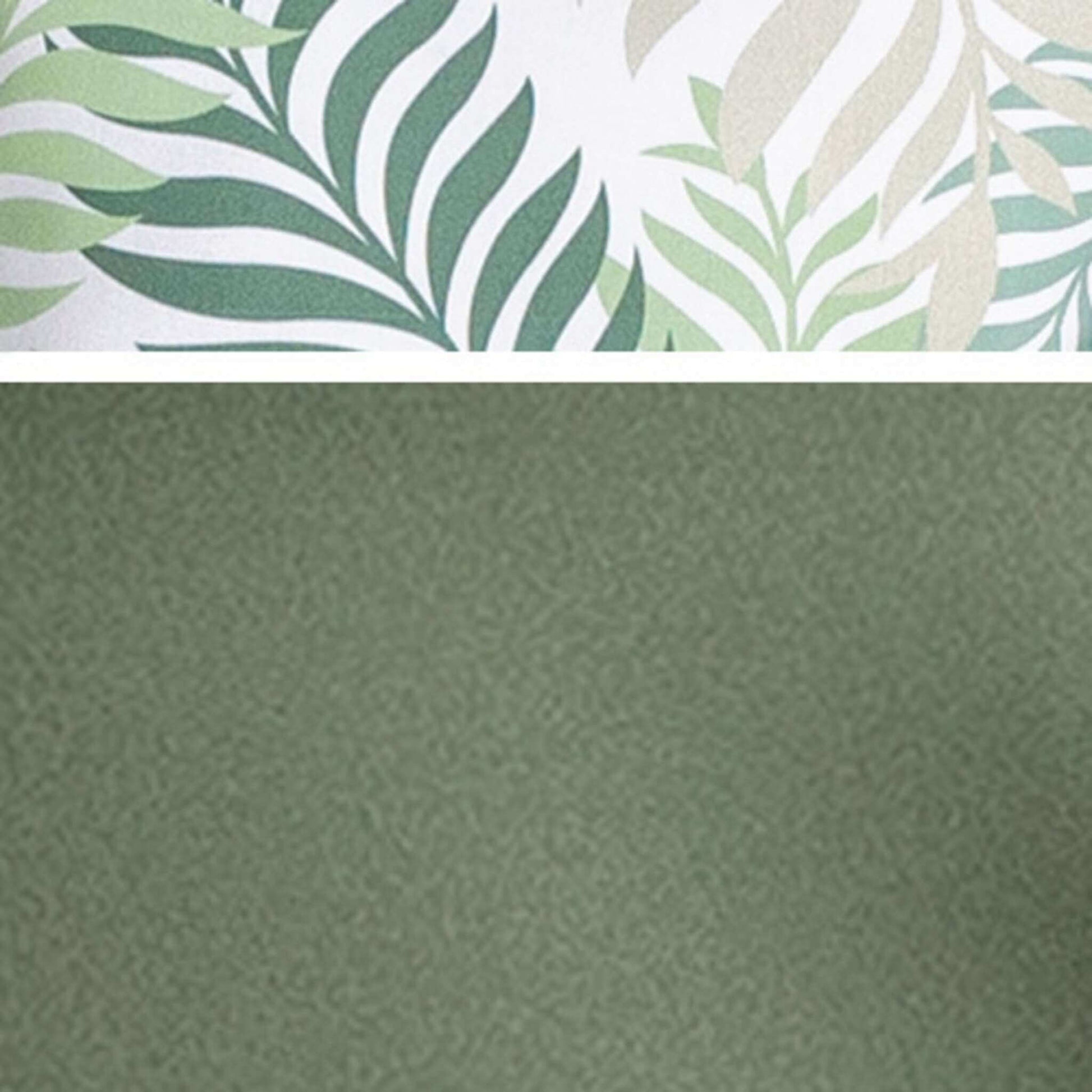 Strandkorb Stoffmuster Dessin 242 Palmenblatt grün mit einfarbiger grüner Fläche, Detailaufnahme der Polsterung