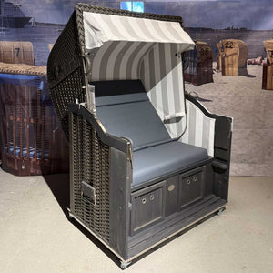Strandkorb Sonnenpartner Modell Classic PVC anthrazit, Holz dunkelgrau lasiert, Dessin Folie grau weiss anthrazit 830-210