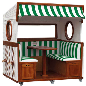 Gosch Lounge Dessin grün weiss 993 - Strandkorb 6-Sitzer Geflecht weiss, Mahagoni