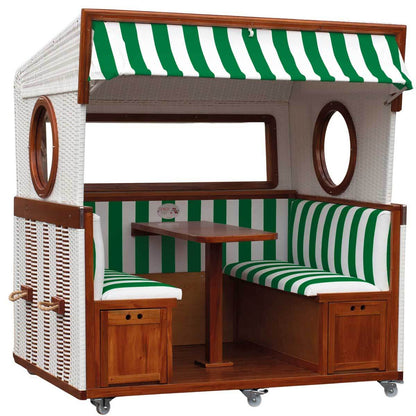 Gosch Lounge Dessin grün weiss 993 - Strandkorb 6-Sitzer Geflecht weiss, Mahagoni