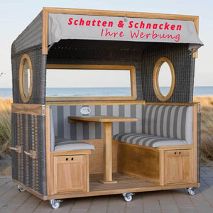 Gosch Lounge mit Ihrem Werbeaufdruck - Strandkorb 6-Sitzer Geflecht grey Dessin 981, Teak
