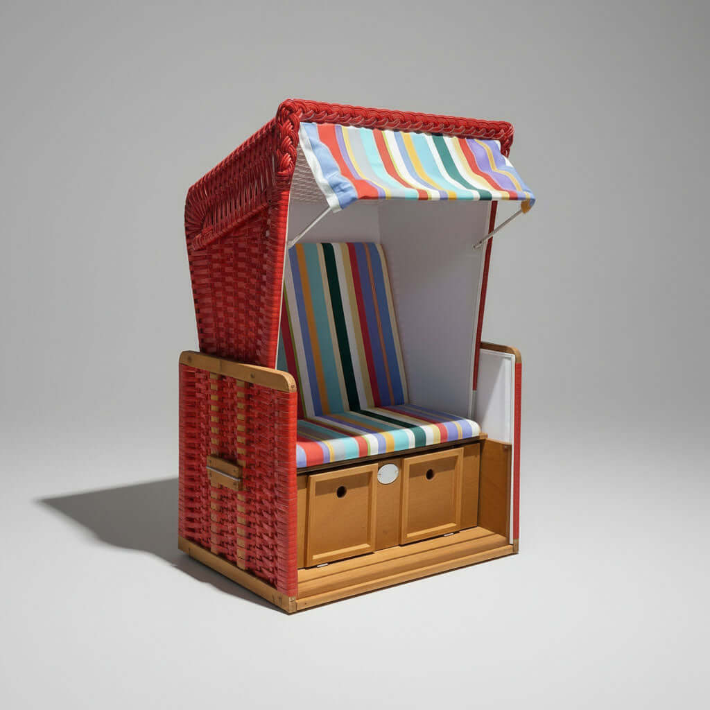 Strandkorb für Kinder mit rotem Geflecht