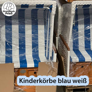 Mini-Strandkorb Kunststoffgeflecht weiß, Dessin 20 blau weiss - der Kinderkorb - Strandkorb Fachhandel Prieß