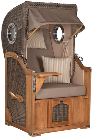 Strandkorb Mr. Deko Düne Bullaugen Teak PE-grey 1-Sitzer Dessin 534