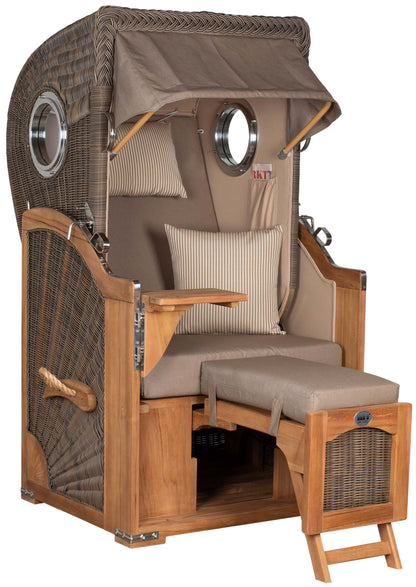 Strandkorb Mr. Deko Düne Bullaugen Teak PE-grey 1-Sitzer Dessin 534