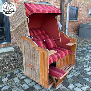 Strandkorb Sonnenpartner Modell Teak PE-Geflecht Hyazinthoptik Dessin Franja-roya-708, Innen Uni terracotta wie abgebildet - Strandkorb Prieß