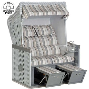 8114 Strandkorb Sonnenpartner Modell Konsul Geflecht silber, Holz grau lackiert, Dessin Tesserau grau Innenstoff hellgrau 713 wie abgebildet - Strandkorb Prieß