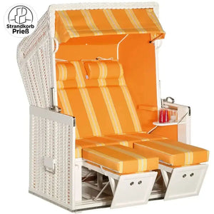 8117 Strandkorb Sonnenpartner Modell Konsul Geflecht weiss, Holz weiss lackiert, Dessin 81 Innenstoff uni gelb 719 wie abgebildet - Strandkorb Prieß