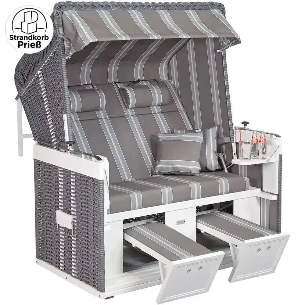 8210 Strandkorb Sonnenpartner Modell Präsident Aluminium XL, Alu weiss, Geflecht onix, Dessin 96 wie abgebildet - Strandkorb Fachhandel Prieß