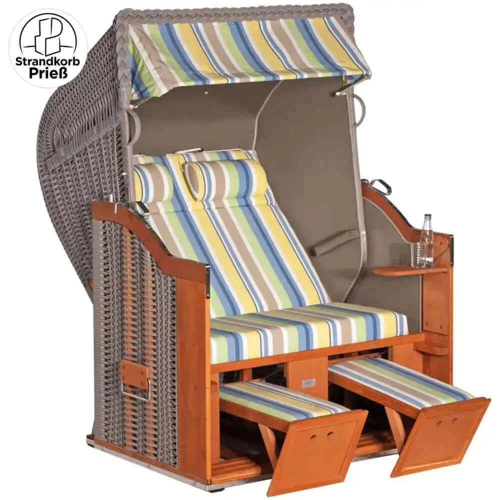 8090 Strandkorb Sonnenpartner Modell Classic PE Geflecht taupe, Holz lasiert, Fresca, uni taupe wie abgebildet - Strandkorb Prieß