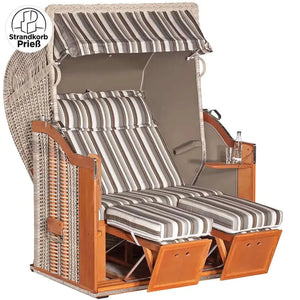 8068 Strandkorb Sonnenpartner Modell Classic PE Geflecht antik weiss, Holz lasiert, Dessin Vito-709 taupe wie abgebildet - Strandkorb Prieß