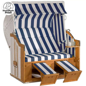 8015 Strandkorb Sonnenpartner Modell Classic Geflecht weiss, Dessin 40 blau weiss wie abgebildet - Strandkorb Prieß