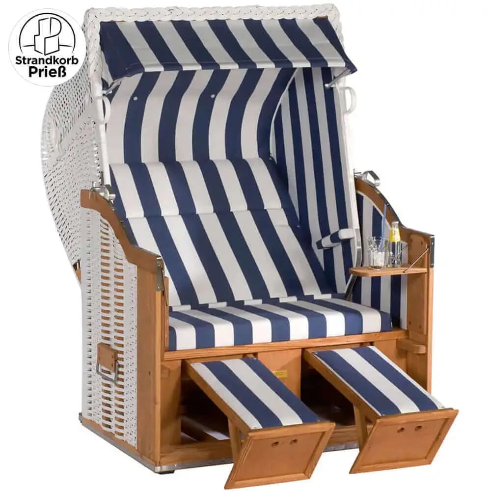 8015 Strandkorb Sonnenpartner Modell Classic Geflecht weiss, Dessin 40 blau weiss wie abgebildet - Strandkorb Prieß