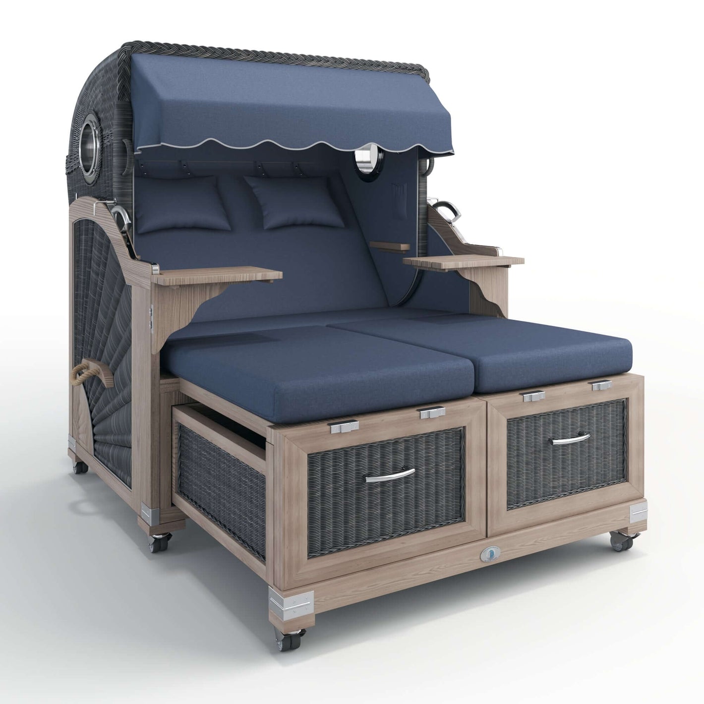 Strandkorb Lounge Stilkorb Buxtehude Teak Vintage Dessin Heritage blau