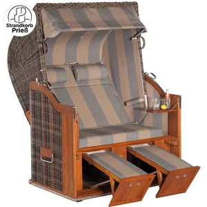 8187 Strandkorb Sonnenpartner Modell Classic Teak PE Rundgeflecht cappuccino, Dessin 74 wie abgebildet - Strandkorb Prieß