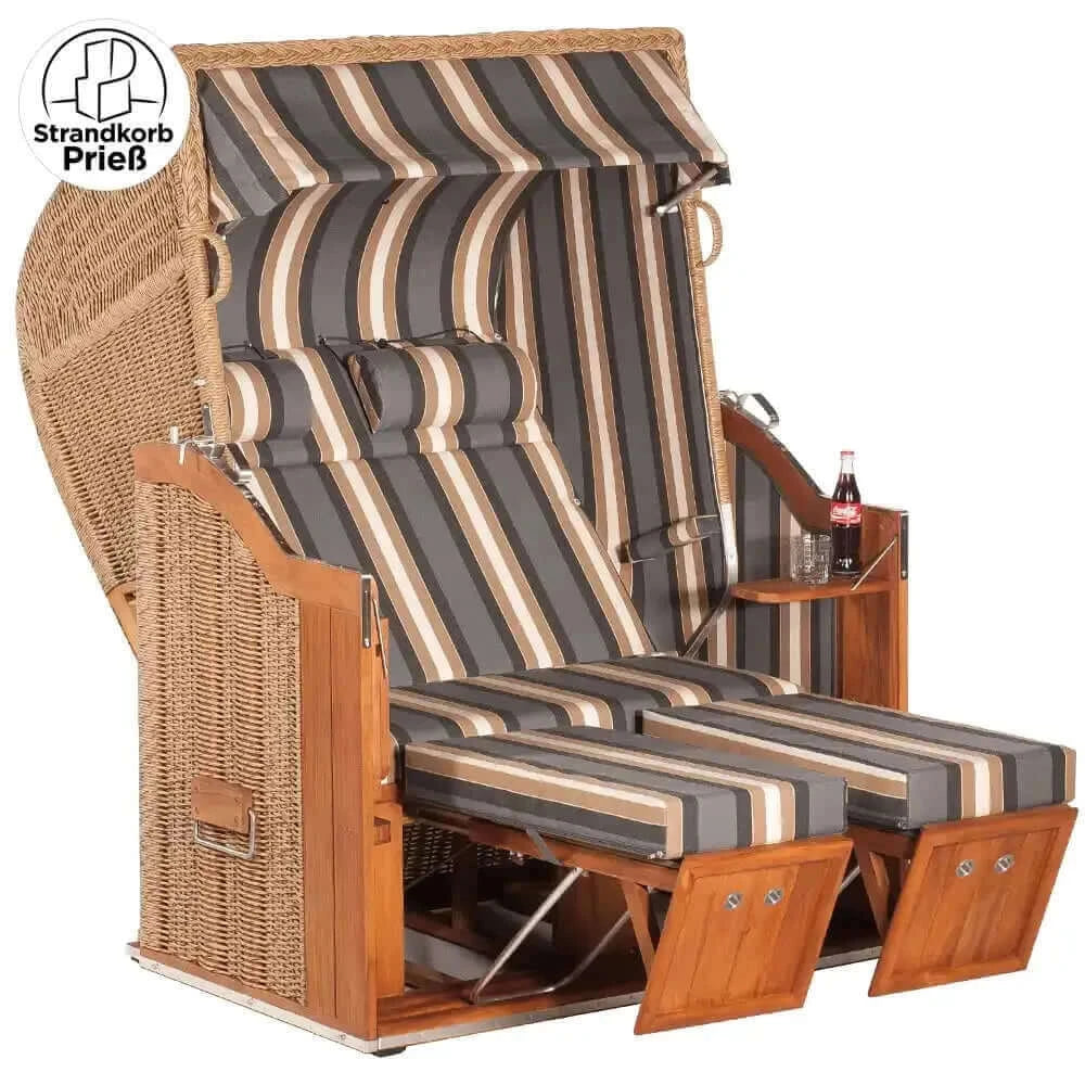 8181 Strandkorb Sonnenpartner Modell Classic Teak PE Rundgeflecht Hyazinthoptik, Dessin 65 wie abgebildet - Strandkorb Prieß