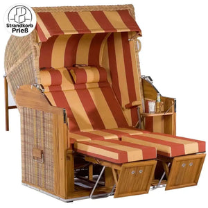 8188 Strandkorb Sonnenpartner Modell Classic Teak PE Rundgeflecht Rattanoptik, Dessin 117 wie abgebildet - Strandkorb Prieß