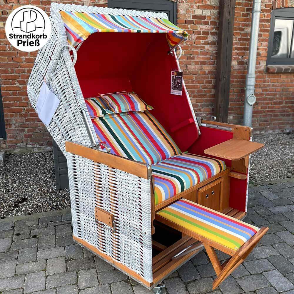 Strandkorb Sonnenpartner Modell Konsul Holz natur lasiert PE white washed Dessin 13-712 rot - Strandkorb Prieß