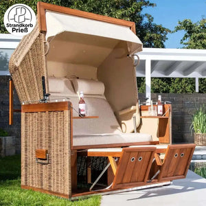 8141 Strandkorb Sonnenpartner Modell Präsident Teak Hyazinthoptik Dessin 31 beige - Strandkorb Fachhandel Prieß